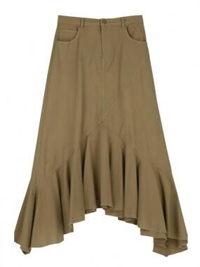 NEW DIXIE women's frayed hem hi low ruffle skirt in khaki